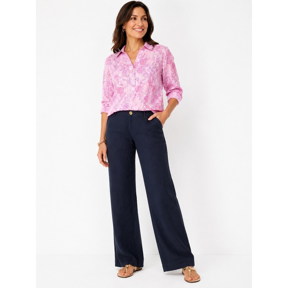 LILLY PULITZER NWT $148 Breeta 100% Linen Trousers Casual Pants in Navy Size 8